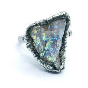 Rainbow angel aura quartz crystal Ring handmade  gothic metalwork jewelry